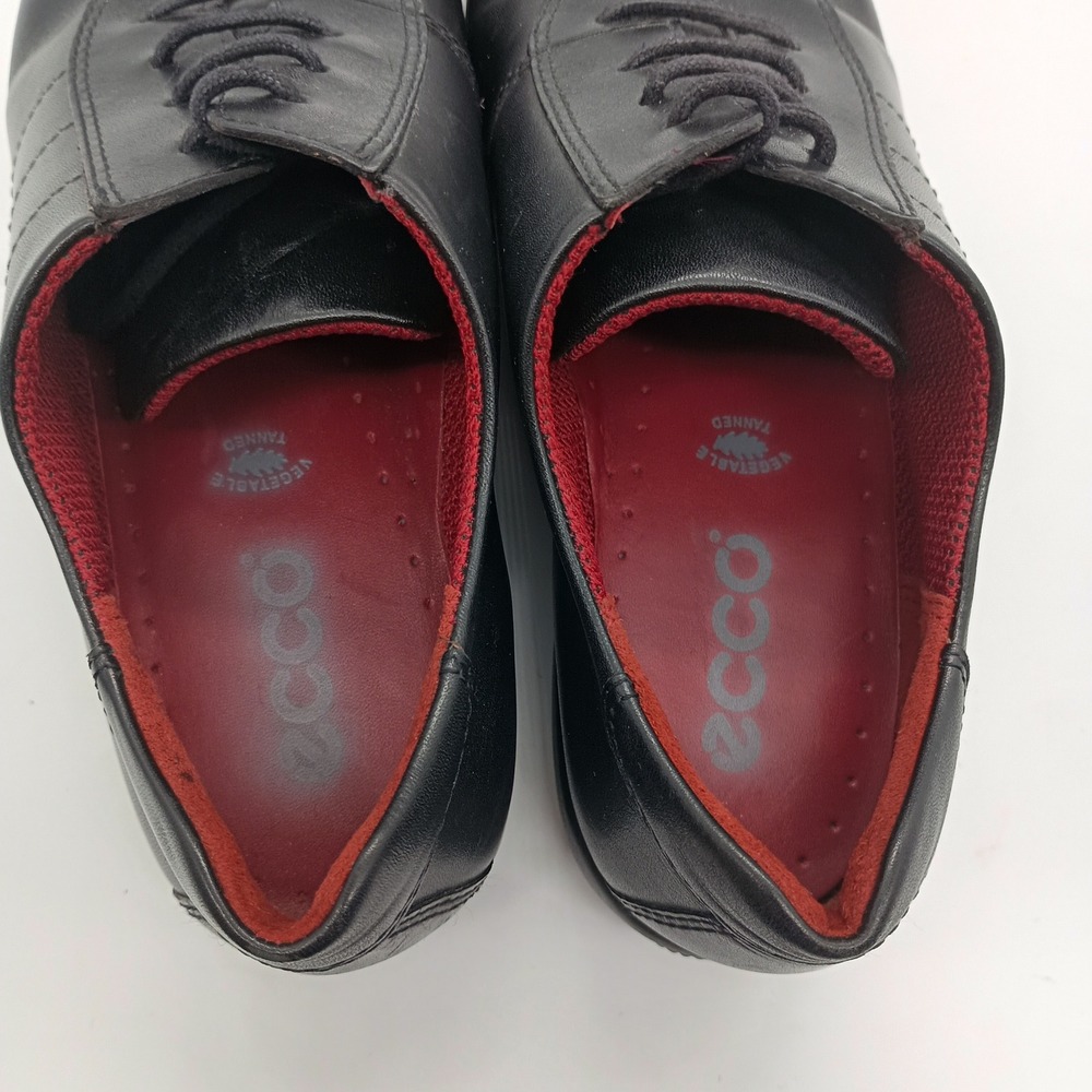 ECCO Black Leather Square Toe Lace Up Oxford Shoes Red Lining Womens 37 - Picture 6 of 8